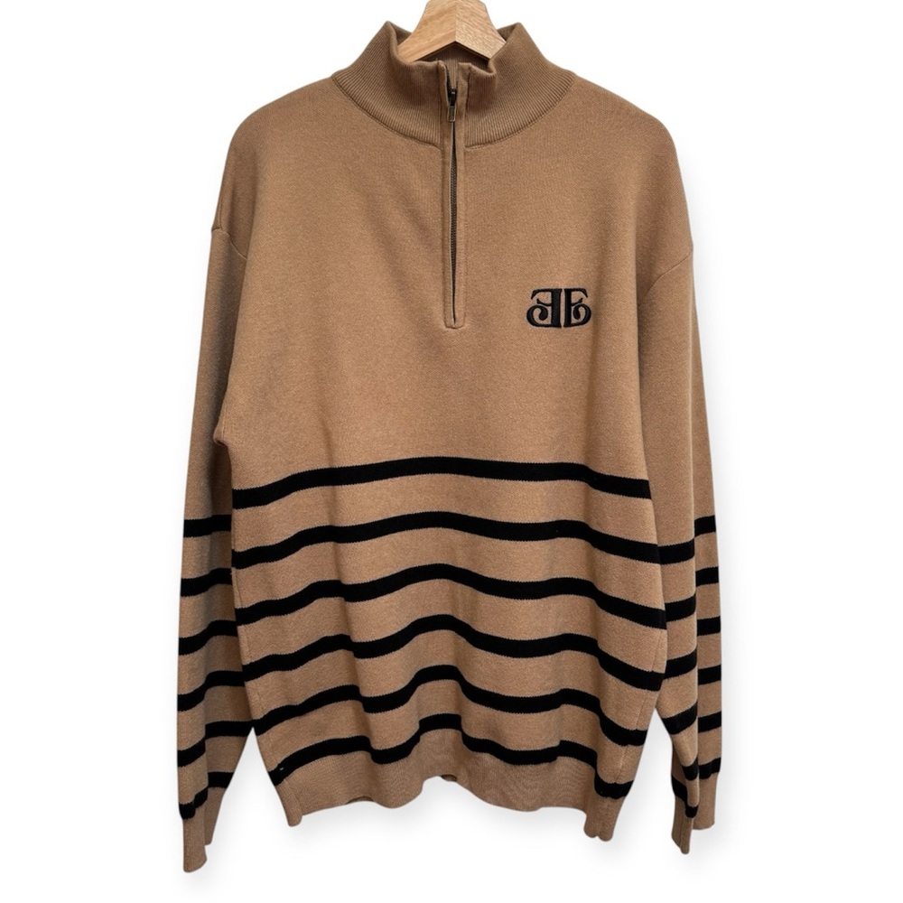 Ella and Emm Striped Elbow Patch Half‎ Zip Pullover Sweater